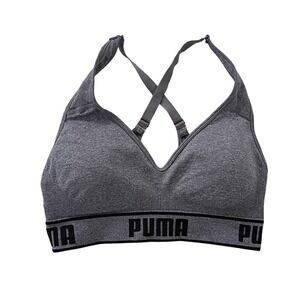 Puma‎ Heather Grey Seamless Cross Back Sports Bra Logo Band Adjustable Small S